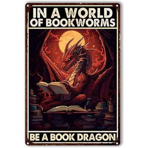 Tin Metal Sign A world full of bookworms be a book cat Style Retro Metal Tin Sign Wall Decor Coffee Barthroom Garage Bar Room Decor Retro Style s Metal Signs 8x12inch-Tin Sign