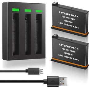 عبوتان من بطاريات بديلة Insta360 ONE X2 وشاحن USB سريع ثلاثي القنوات متوافق مع كاميرا Insta360 ONE X2 360 (البطارية غير مقاومة للماء) in Kuwait