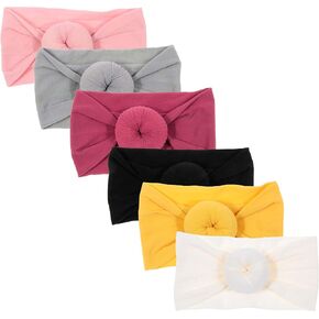 Nishine 6 Pack Cute Toddler Baby Girls Elastic Soft Nylon Headwraps Infant Knot Bow Headband Turban (Navy Set-6pcs)