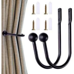 Curtain Holdback, 2 Pieces Curtain Tieback Hooks Wall Mounted Drapery Tiebacks with Screws Simple Vintage Style Heavy Duty Metal Decorative Window Drapery Holder Curtain Hook for Home Decor Black in Saudi Arabia
