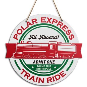 Christmas Wall Decor Sign, Polar Express Train Ride, Rustic Christmas Home Sign for Front Door Porch Christmas Decorations Farmhouse Home Kitchen Holiday Party Wood Hanging Wall Decor Sign Plaque in Kuwait
