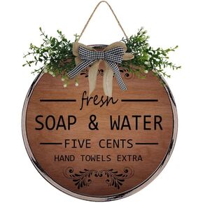 Farmhouse Bathroom Wall Decor Antique Frame Round Wooden Sign Vintage Decor for Toilet Restroom Restroom Hanging Sign Fresh Soap And Water 12 X 12 Inch in Saudi Arabia