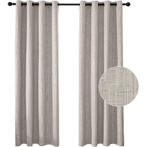 JSFLY Jacquard Linen Curtains 108 inch Length 2 Panels Thick Faux Linen Blended Window Drapes Burlap Textured Curtains with Grommet for Living Room Bedroom Farmhouse (52x108 Fashion Purple) Natural in Kuwait