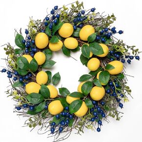 وانجلاب اكليل ليمون صيفي صناعي مقاس 22 انش مع اوراق خضراء لديكور الحائط والباب الامامي والمنزل والعطلات والمزرعة in Kuwait