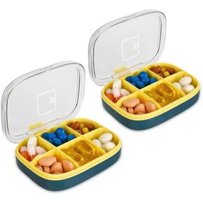 صندوق حبوب الدواء الصغير من YHC، حامل حبوب السفر للمحفظة، 4/6 مقصورات حافظة حبوب مقاومة للماء للفيتامين وزيت كبد سمك القد، مكمل (قطعتان أبيض 6) in Kuwait