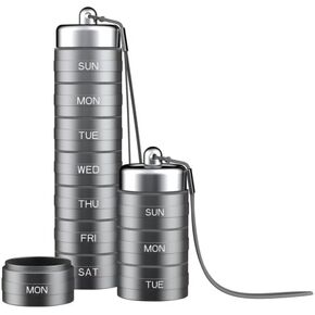 Tanggiteck Aluminum Alloy Travel Medicine Organizer, Portable Waterproof Weekly Medicine Organizer, Waterproof Pill Box Weekly, Large Capacity Aluminum Alloy Medicine Organizer for Fish Oil, Vitamins