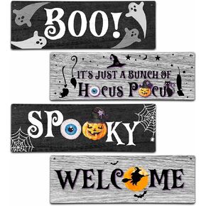 4 Pieces Halloween Decor Kids Room Wall Decor Wooden Sign, 11.8"x3.9" Horror Witches Halloween Decorations for Front Door Sign, Spooky Boo Wall Art For Kids Room Nursery Playroom Classroom -A02 in Kuwait