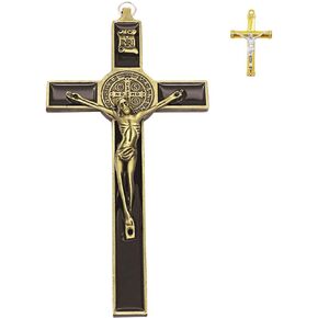 rnuie Jesus Crucifix Cross Metal Wall Decor، قلادة صليب القديس بنديكت ديكور مسيحي، صليب ديكور جداري ديني للمنزل، الكنيسة، هدية كاثوليكية - 7.67 بوصة (أزرق)