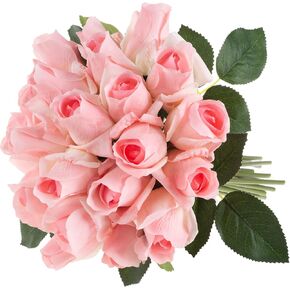 زهور بيور جاردن روز الصناعية - مجموعة 24 قطعة من الزهور المزيفة ذات اللمس الحقيقي مقاس 11.5 بوصة مع سيقان لديكور المنزل، أو الزفاف، أو حفلات الزفاف/استحمام الطفل (وردي) in Kuwait