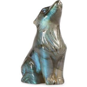 Artistone Labradorite Crystal Wolf Statue 2.0 inch Hand Carved Gemstone Wolf Figurine Small Animal Carvings Collective Healing Stones for Home Decor Reiki Gifts in Kuwait