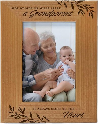 Side by Side or Miles Apart A Grandparent is Always Close to the Heart, Engraved Natural Wood Photo Frame Fits 4x6 Horizontal Portrait for Grandparents, Grandparent's Day, Grandma Gift, Grandpa Gift in Saudi Arabia