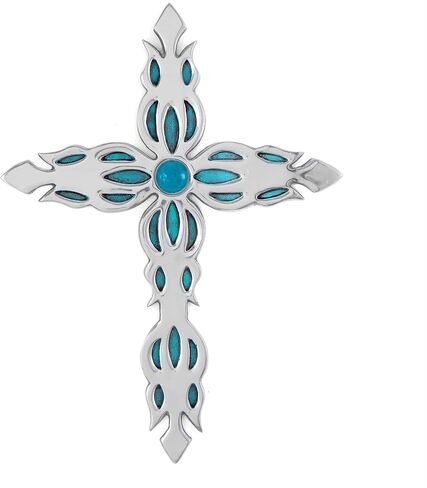 ديكور حائط عائلي كبير لديكور المنزل - ديكور حائط متقاطع معدني ديني، الافضل للمنزل وكهدية - فضي وازرق مع لمسة نهائية من الزجاج LED in Kuwait