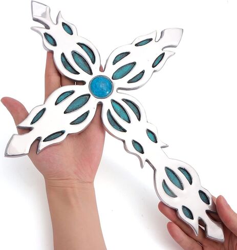 ديكور حائط عائلي كبير لديكور المنزل - ديكور حائط متقاطع معدني ديني، الافضل للمنزل وكهدية - فضي وازرق مع لمسة نهائية من الزجاج LED in Kuwait