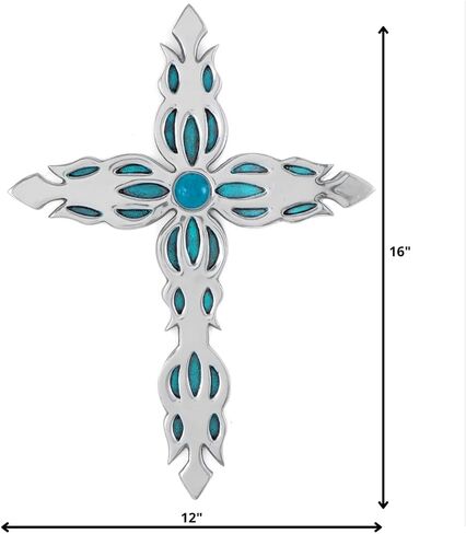 ديكور حائط عائلي كبير لديكور المنزل - ديكور حائط متقاطع معدني ديني، الافضل للمنزل وكهدية - فضي وازرق مع لمسة نهائية من الزجاج LED in Kuwait