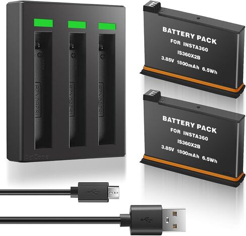 عبوتان من بطاريات بديلة Insta360 ONE X2 وشاحن USB سريع ثلاثي القنوات متوافق مع كاميرا Insta360 ONE X2 360 (البطارية غير مقاومة للماء) in Kuwait