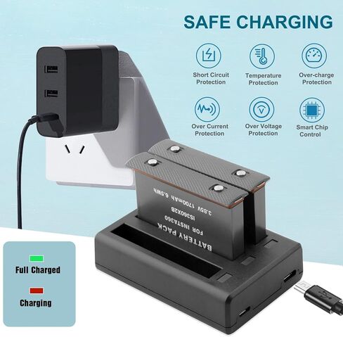 عبوتان من بطاريات بديلة Insta360 ONE X2 وشاحن USB سريع ثلاثي القنوات متوافق مع كاميرا Insta360 ONE X2 360 (البطارية غير مقاومة للماء) in Kuwait