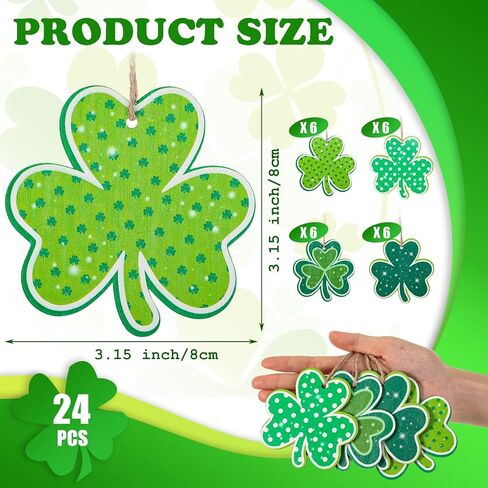 24 Pcs St Patricks Day Decorations Shamrocks Wooden Ornaments Wooden Shamrocks Clover Ornament Shamrock Wooden Cutouts Hanging Ornament with Rope for St Patrick's Day Tree Table Decor (Cool Style) in Saudi Arabia