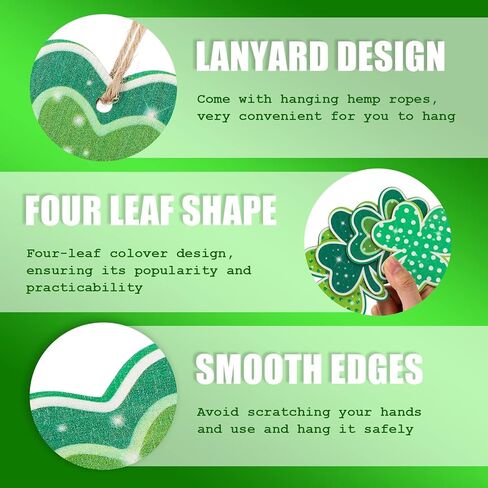 24 Pcs St Patricks Day Decorations Shamrocks Wooden Ornaments Wooden Shamrocks Clover Ornament Shamrock Wooden Cutouts Hanging Ornament with Rope for St Patrick's Day Tree Table Decor (Cool Style) in Saudi Arabia