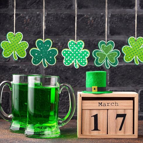 24 Pcs St Patricks Day Decorations Shamrocks Wooden Ornaments Wooden Shamrocks Clover Ornament Shamrock Wooden Cutouts Hanging Ornament with Rope for St Patrick's Day Tree Table Decor (Cool Style) in Saudi Arabia