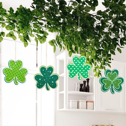 24 Pcs St Patricks Day Decorations Shamrocks Wooden Ornaments Wooden Shamrocks Clover Ornament Shamrock Wooden Cutouts Hanging Ornament with Rope for St Patrick's Day Tree Table Decor (Cool Style) in Saudi Arabia