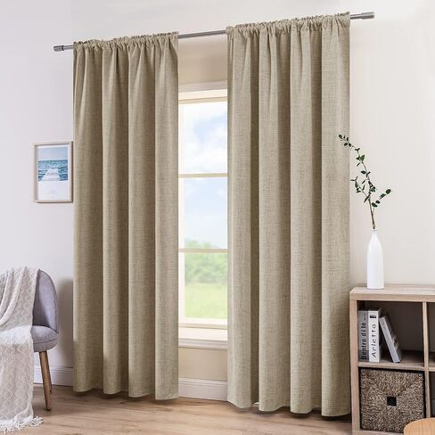 MIULEE 100% Blackout Curtains 84 Inches Long for Bedroom Living Room Linen Textured Thermal Insulated Rod Pocket Black Out Room Darkening Burlap Window Curtain 2 Panels Set, W52 x L84, Natural Taupe in Saudi Arabia