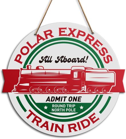 Christmas Wall Decor Sign, Polar Express Train Ride, Rustic Christmas Home Sign for Front Door Porch Christmas Decorations Farmhouse Home Kitchen Holiday Party Wood Hanging Wall Decor Sign Plaque in Kuwait
