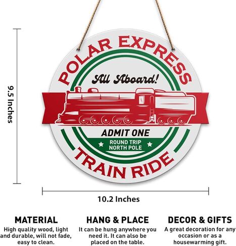 Christmas Wall Decor Sign, Polar Express Train Ride, Rustic Christmas Home Sign for Front Door Porch Christmas Decorations Farmhouse Home Kitchen Holiday Party Wood Hanging Wall Decor Sign Plaque in Kuwait