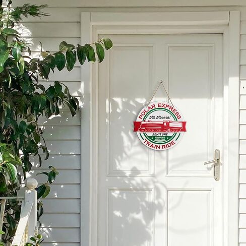 Christmas Wall Decor Sign, Polar Express Train Ride, Rustic Christmas Home Sign for Front Door Porch Christmas Decorations Farmhouse Home Kitchen Holiday Party Wood Hanging Wall Decor Sign Plaque in Kuwait