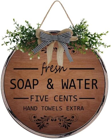 Farmhouse Bathroom Wall Decor Antique Frame Round Wooden Sign Vintage Decor for Toilet Restroom Restroom Hanging Sign Fresh Soap And Water 12 X 12 Inch in Saudi Arabia