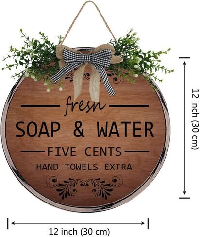 Farmhouse Bathroom Wall Decor Antique Frame Round Wooden Sign Vintage Decor for Toilet Restroom Restroom Hanging Sign Fresh Soap And Water 12 X 12 Inch in Saudi Arabia