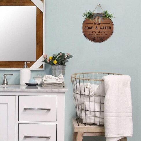 Farmhouse Bathroom Wall Decor Antique Frame Round Wooden Sign Vintage Decor for Toilet Restroom Restroom Hanging Sign Fresh Soap And Water 12 X 12 Inch in Saudi Arabia