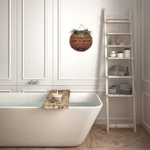Farmhouse Bathroom Wall Decor Antique Frame Round Wooden Sign Vintage Decor for Toilet Restroom Restroom Hanging Sign Fresh Soap And Water 12 X 12 Inch in Saudi Arabia