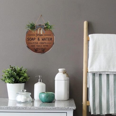 Farmhouse Bathroom Wall Decor Antique Frame Round Wooden Sign Vintage Decor for Toilet Restroom Restroom Hanging Sign Fresh Soap And Water 12 X 12 Inch in Saudi Arabia