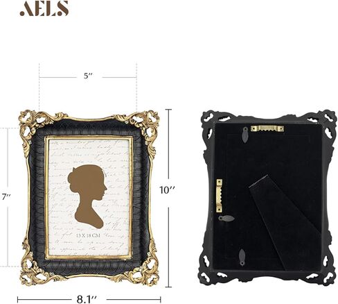 إطار صورة أسود عتيق مقاس 5x7 بوصة من AELS، إطارات صور عتيقة أنيقة مع واجهة زجاجية، عرض للصور، تعليق على الحائط على سطح الطاولة، ديكور منزلي، زاوية مجوفة باروكية in Kuwait