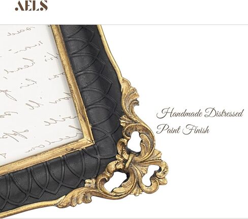 إطار صورة أسود عتيق مقاس 5x7 بوصة من AELS، إطارات صور عتيقة أنيقة مع واجهة زجاجية، عرض للصور، تعليق على الحائط على سطح الطاولة، ديكور منزلي، زاوية مجوفة باروكية in Kuwait