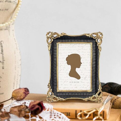 إطار صورة أسود عتيق مقاس 5x7 بوصة من AELS، إطارات صور عتيقة أنيقة مع واجهة زجاجية، عرض للصور، تعليق على الحائط على سطح الطاولة، ديكور منزلي، زاوية مجوفة باروكية in Kuwait