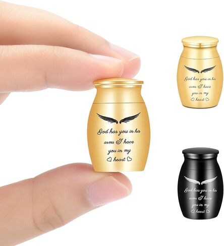 AIWENXI Small Urns Cremation Keepsakes for Ashes Super Mini Cremation Urns for Human or Pet Ashes Urns Stainless Steel Memorial Ashes Holder-2 Sets(Black+Gold) in Saudi Arabia