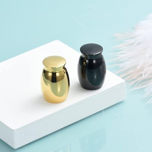 AIWENXI Small Urns Cremation Keepsakes for Ashes Super Mini Cremation Urns for Human or Pet Ashes Urns Stainless Steel Memorial Ashes Holder-2 Sets(Black+Gold) in Saudi Arabia