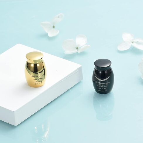 AIWENXI Small Urns Cremation Keepsakes for Ashes Super Mini Cremation Urns for Human or Pet Ashes Urns Stainless Steel Memorial Ashes Holder-2 Sets(Black+Gold) in Saudi Arabia