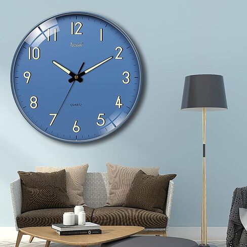 Night Light Slient Non Ticking 12 Inch Quartz Battery Operated Round Luminous Function Numbers and Hands Decorative Wall Clock for Kitchen,Blue in Saudi Arabia