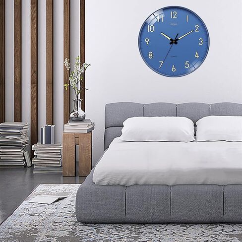 Night Light Slient Non Ticking 12 Inch Quartz Battery Operated Round Luminous Function Numbers and Hands Decorative Wall Clock for Kitchen,Blue in Saudi Arabia