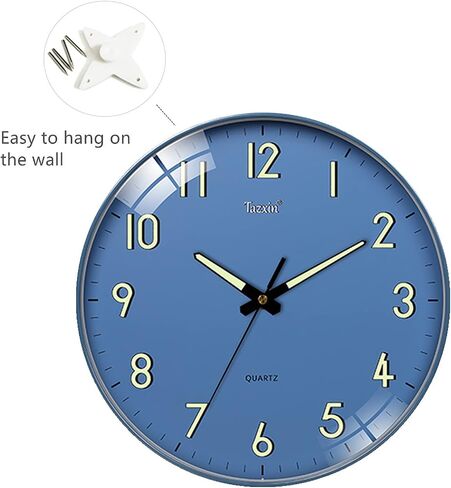 Night Light Slient Non Ticking 12 Inch Quartz Battery Operated Round Luminous Function Numbers and Hands Decorative Wall Clock for Kitchen,Blue in Saudi Arabia