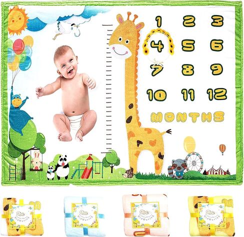 Ayushka Baby Milestone Blanket - Large 60"x40" Memory Blanket w/Growth Tracker, Soft Fleece First Year for Girl, Boy, Monthly Nursery Swaddling Blankets for Newborn Beautiful & Durable Shower Gift in Saudi Arabia
