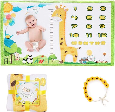 Ayushka Baby Milestone Blanket - Large 60"x40" Memory Blanket w/Growth Tracker, Soft Fleece First Year for Girl, Boy, Monthly Nursery Swaddling Blankets for Newborn Beautiful & Durable Shower Gift in Saudi Arabia