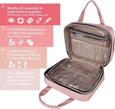 منظم زجاجات حبوب الدواء للسفر من CHELVVG، منظم وتخزين الأدوية، حقيبة طبية منزلية للحبوب والوصفات الطبية والفيتامينات وزيت السمك، أفضل هدية لعيد الميلاد ورأس السنة الجديدة (كبير، أسود) in Kuwait