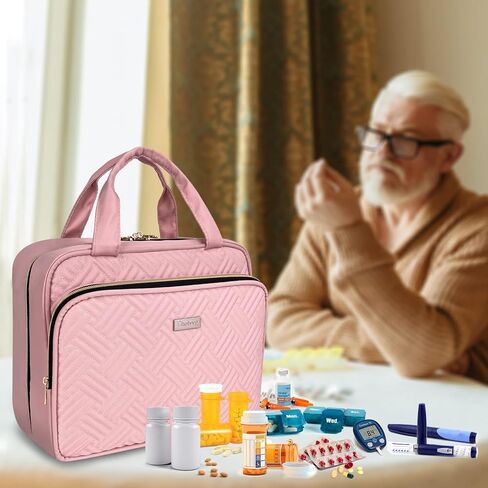 منظم زجاجات حبوب الدواء للسفر من CHELVVG، منظم وتخزين الأدوية، حقيبة طبية منزلية للحبوب والوصفات الطبية والفيتامينات وزيت السمك، أفضل هدية لعيد الميلاد ورأس السنة الجديدة (كبير، أسود) in Kuwait