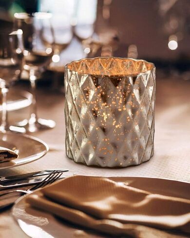 Serene Spaces Living Silver Diamond Mercury Cylinder ، المقاس: 12.7 سم قطر × 12.7 سم ارتفاع in Kuwait