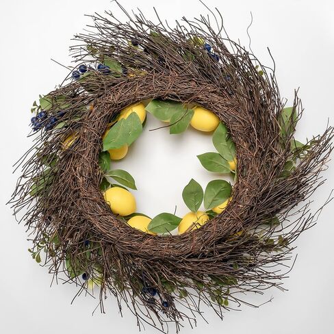 وانجلاب اكليل ليمون صيفي صناعي مقاس 22 انش مع اوراق خضراء لديكور الحائط والباب الامامي والمنزل والعطلات والمزرعة in Kuwait