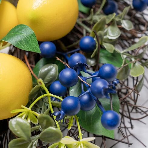 وانجلاب اكليل ليمون صيفي صناعي مقاس 22 انش مع اوراق خضراء لديكور الحائط والباب الامامي والمنزل والعطلات والمزرعة in Kuwait