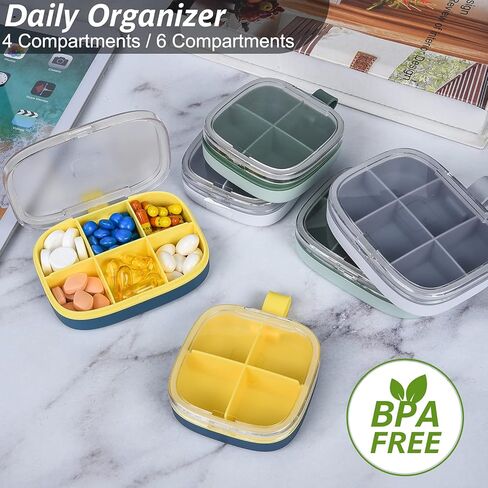 صندوق حبوب الدواء الصغير من YHC، حامل حبوب السفر للمحفظة، 4/6 مقصورات حافظة حبوب مقاومة للماء للفيتامين وزيت كبد سمك القد، مكمل (قطعتان أبيض 6) in Kuwait